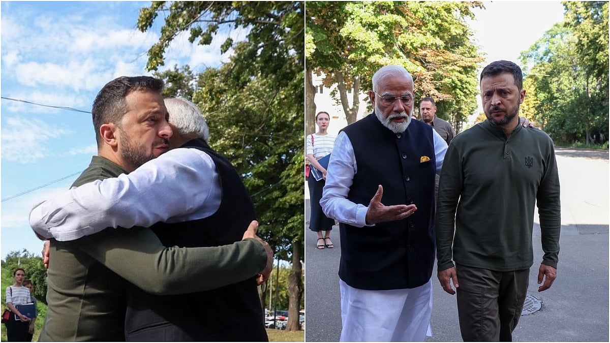 X/@ANI : PM Modi greets and hugs President Volodymyr Zelenskyy | 